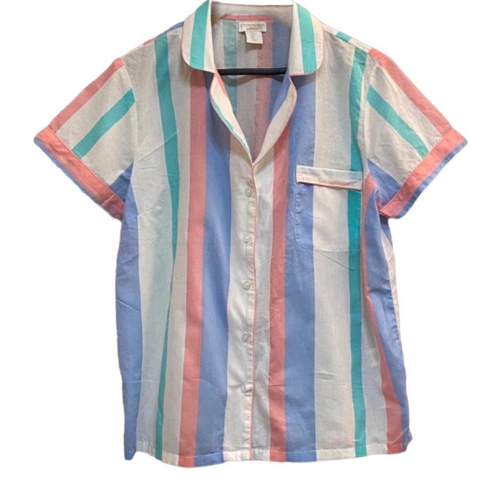 Cynthia Rowley Cotton Striped Button Pajama Top Size Large - Picture 1 of 2